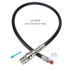 The GC1B/30 gas connector hose feeds gas from a first stage port, typically from an off-board cylinder.