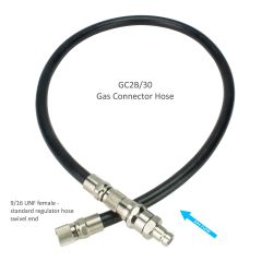 The GC2B/30 gas connector hose feeds gas to either the OCB (BOV) mouthpiece, the ADV (Diluent Add) or a second stage.
